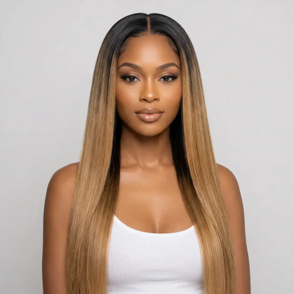 Glow Braiding Hair Ombre Black to Gold Long Straight